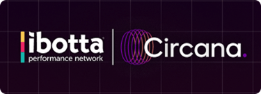 Ibotta Performance Network and Circana logos side by side on a dark purple background